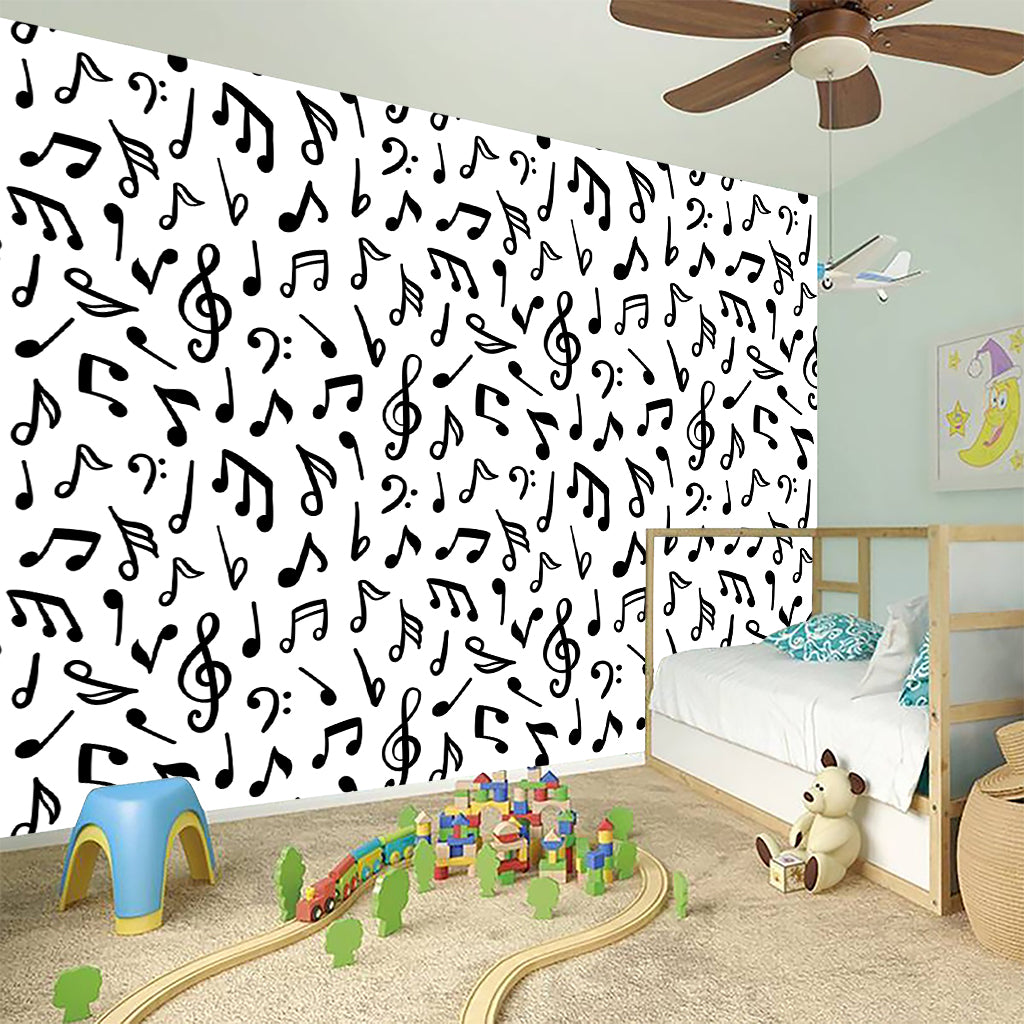 White And Black Music Note Pattern Print Wall Sticker