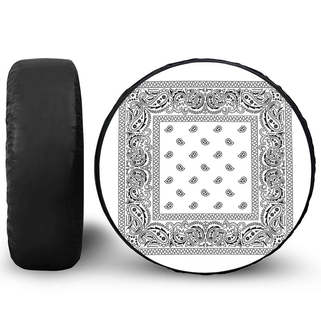 White And Black Paisley Bandana Print Leather Spare Tire Cover