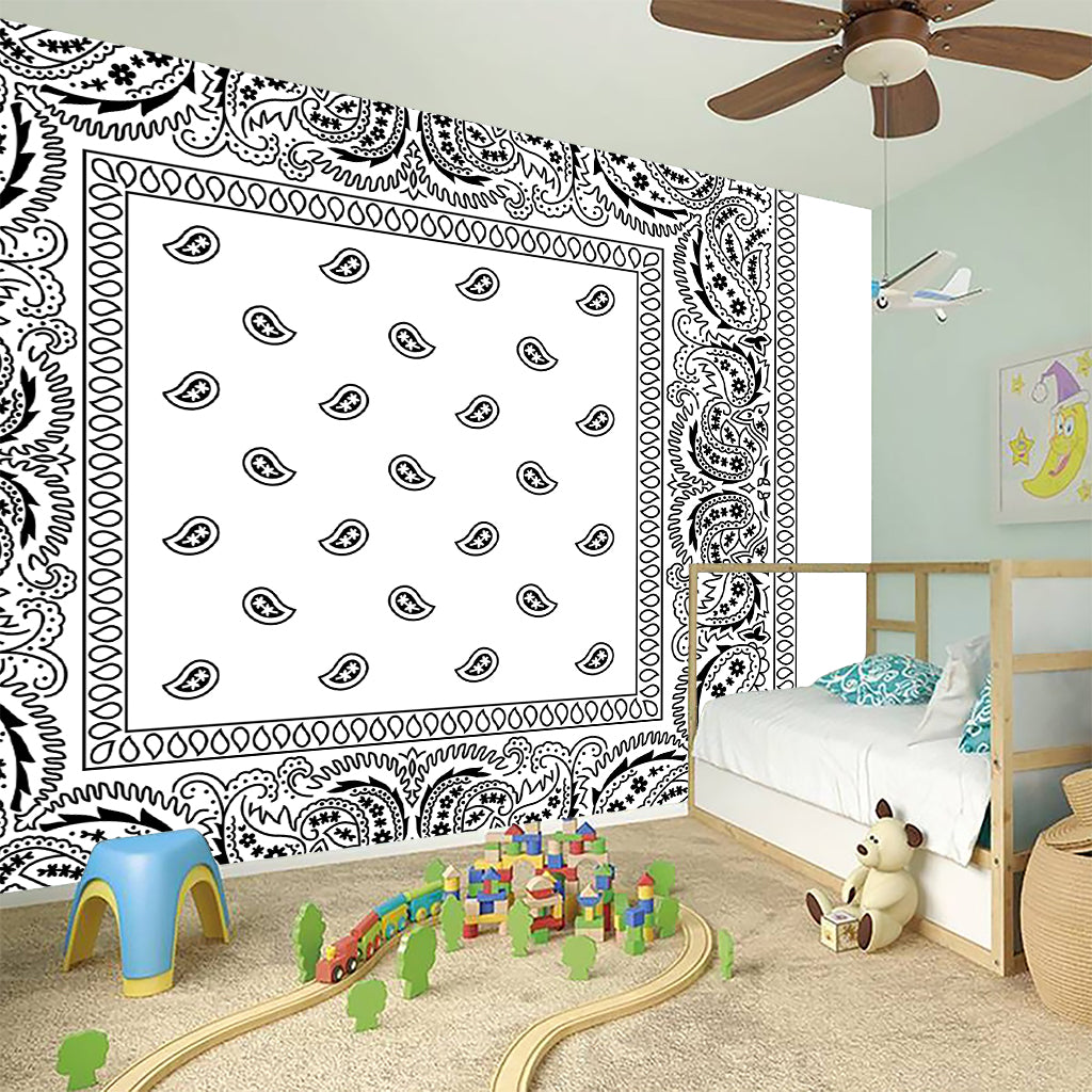 White And Black Paisley Bandana Print Wall Sticker