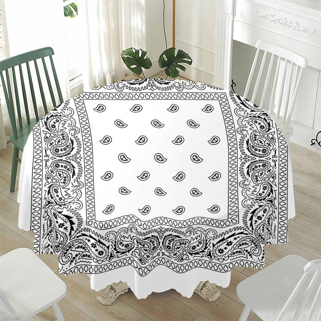 White And Black Paisley Bandana Print Waterproof Round Tablecloth