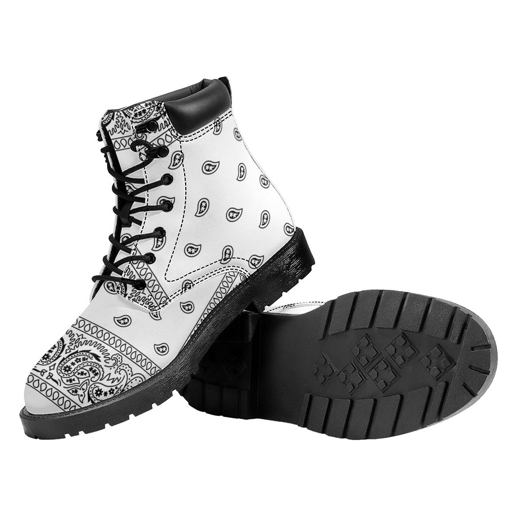 White And Black Paisley Bandana Print Work Boots