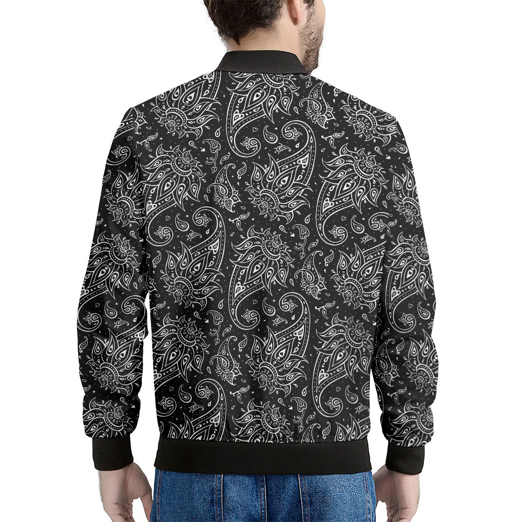White And Black Paisley Pattern Print Men's Bomber Jacket