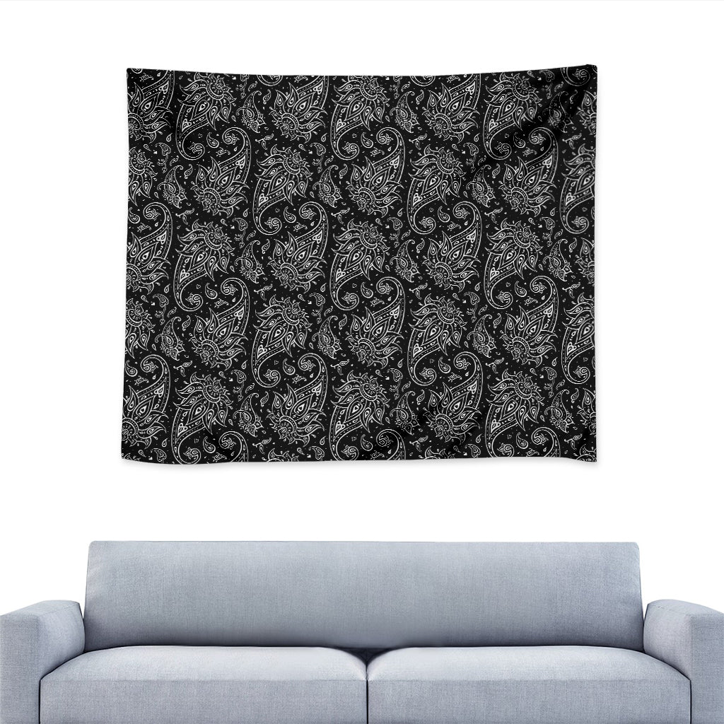 White And Black Paisley Pattern Print Tapestry