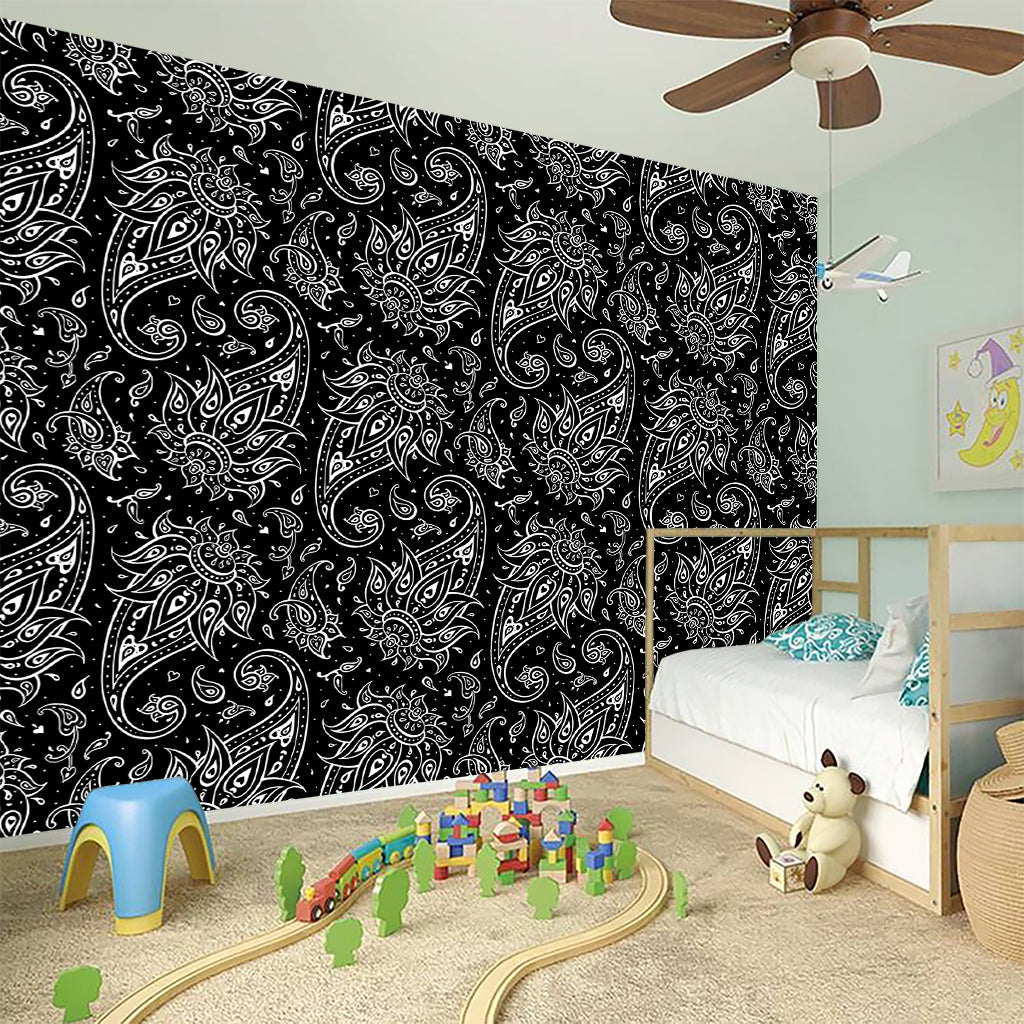 White And Black Paisley Pattern Print Wall Sticker
