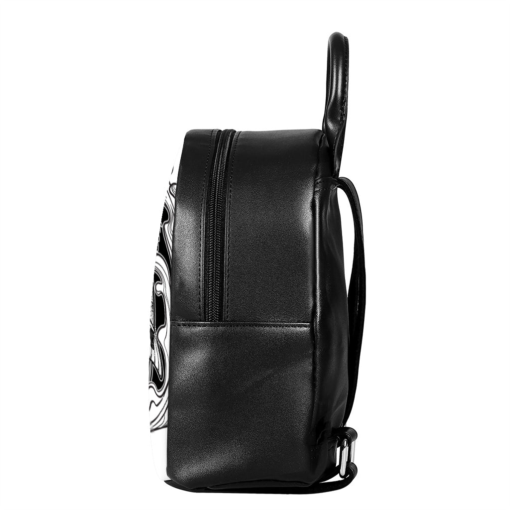 White And Black Pisces Sign Print Leather Backpack