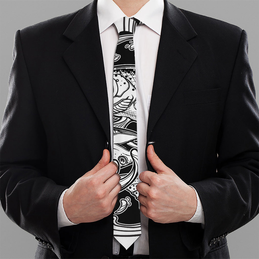 White And Black Pisces Sign Print Necktie