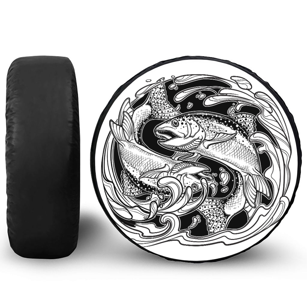 White And Black Pisces Sign Print Tire Cover