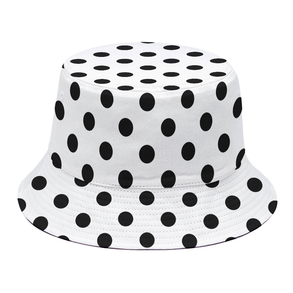 White And Black Polka Dot Pattern Print Bucket Hat