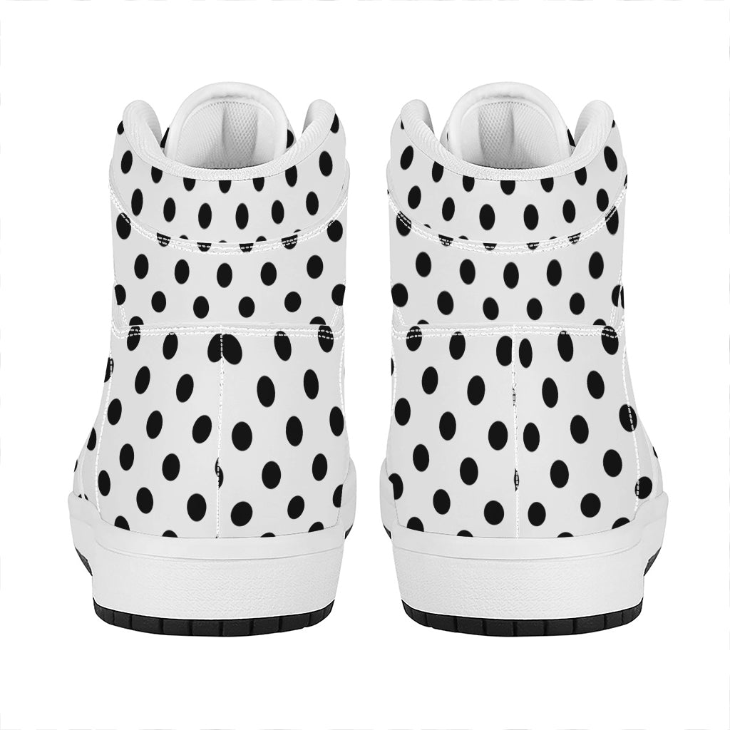 White And Black Polka Dot Pattern Print High Top Leather Sneakers