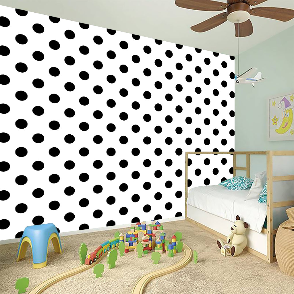 White And Black Polka Dot Pattern Print Wall Sticker