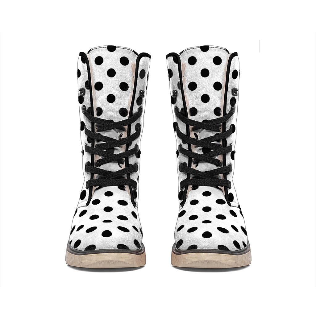 White And Black Polka Dot Pattern Print Winter Boots