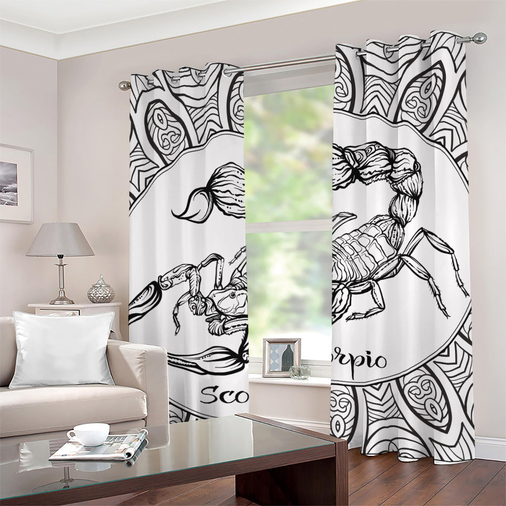 White And Black Scorpio Sign Print Grommet Curtains