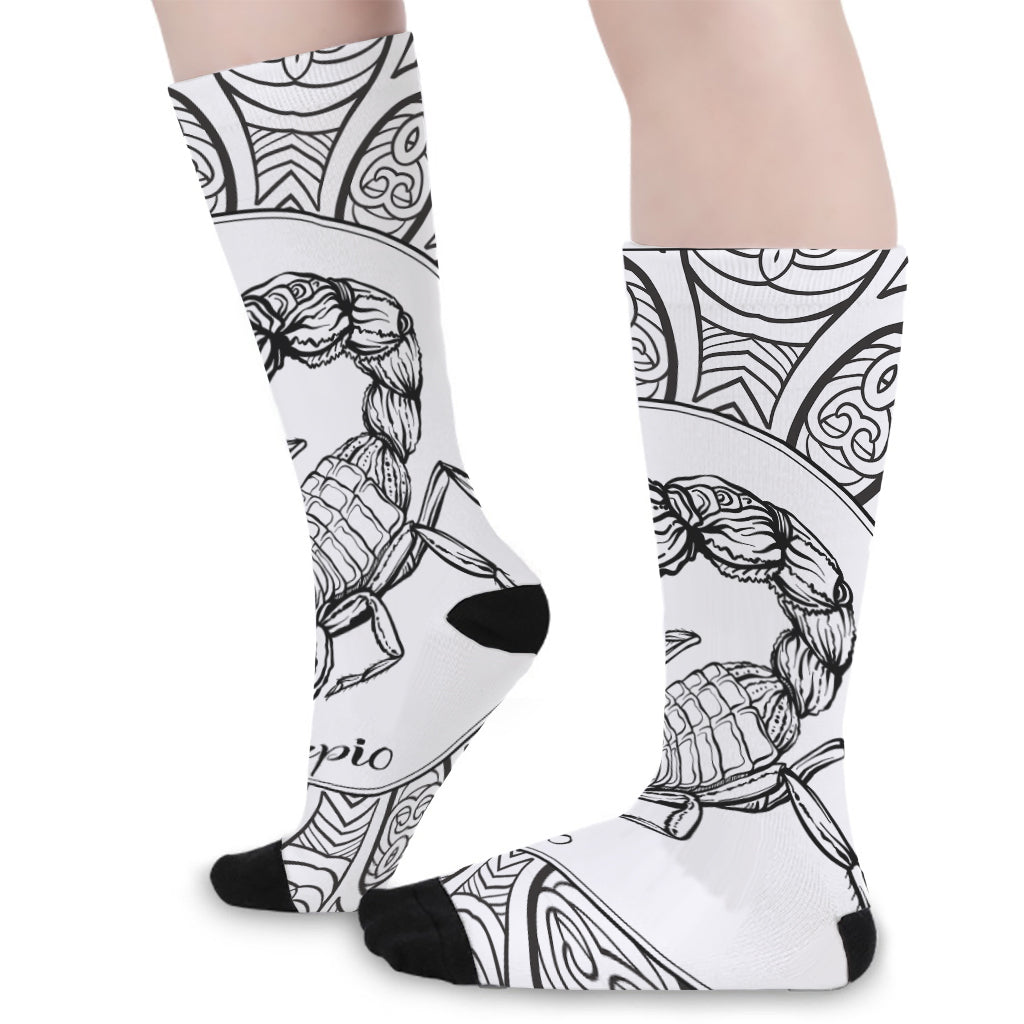 White And Black Scorpio Sign Print Long Socks