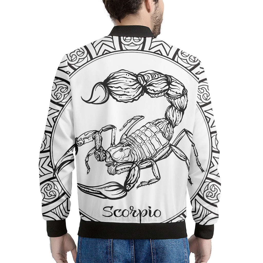 White And Black Scorpio Sign Print Men's Bomber Jacket