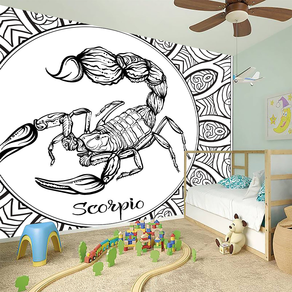 White And Black Scorpio Sign Print Wall Sticker