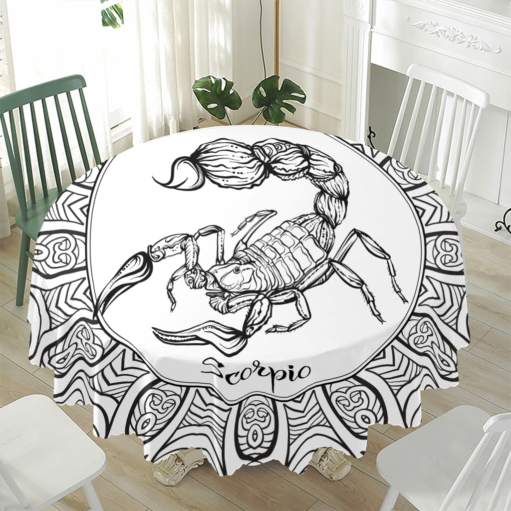 White And Black Scorpio Sign Print Waterproof Round Tablecloth