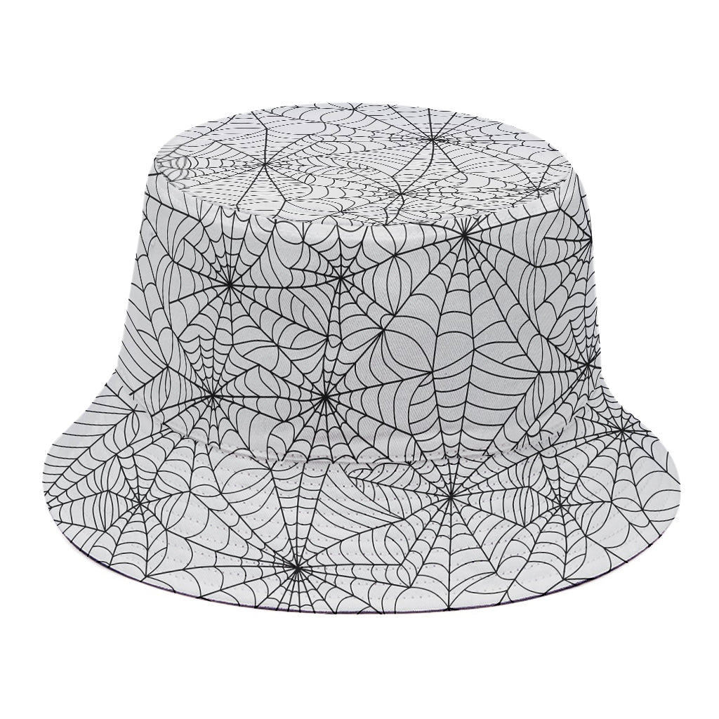 White And Black Spider Web Pattern Print Bucket Hat