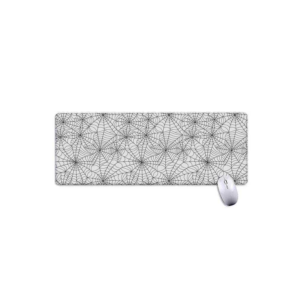 White And Black Spider Web Pattern Print Extended Mouse Pad
