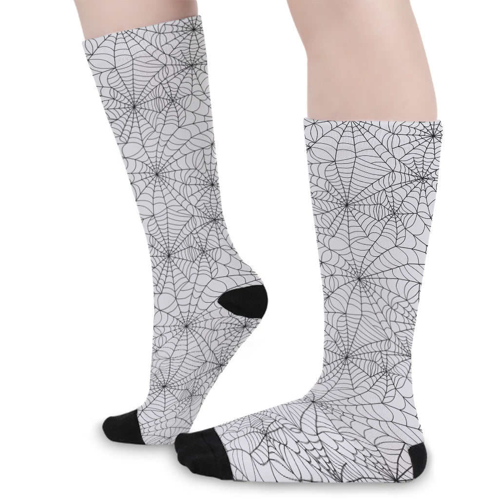 White And Black Spider Web Pattern Print Long Socks