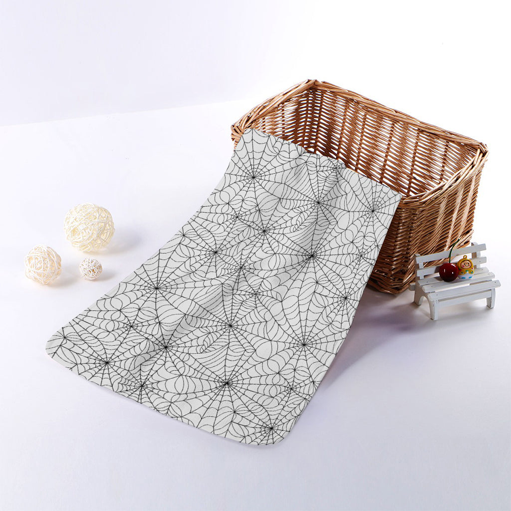 White And Black Spider Web Pattern Print Towel