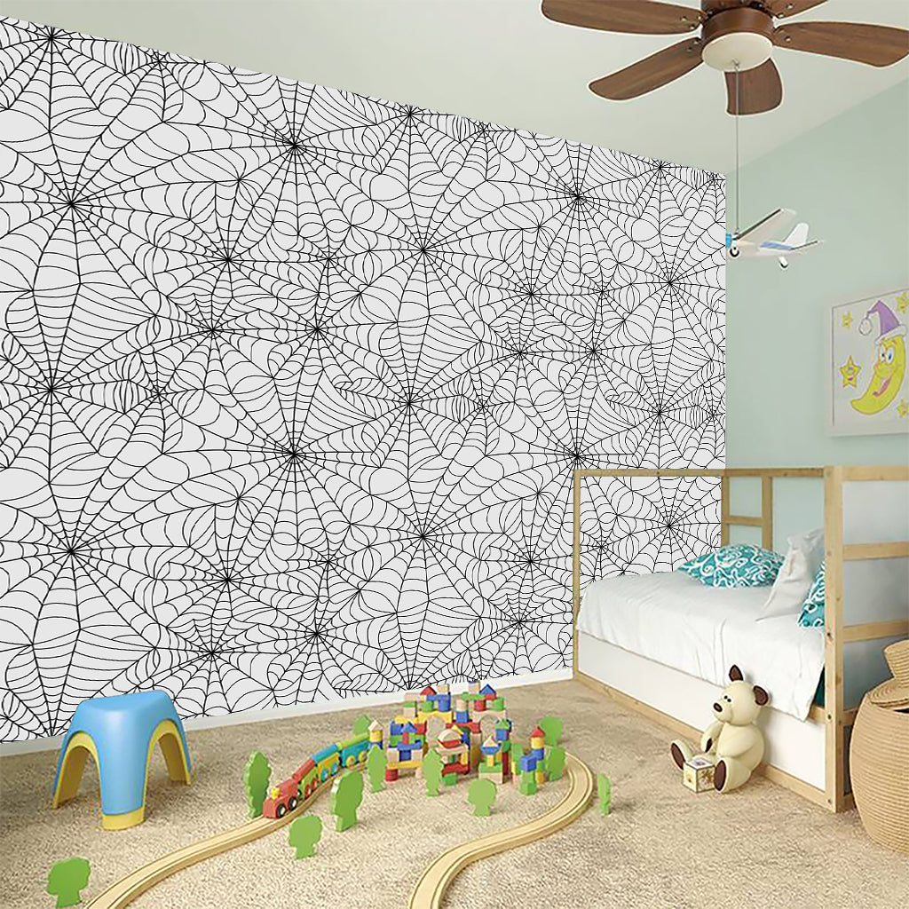 White And Black Spider Web Pattern Print Wall Sticker