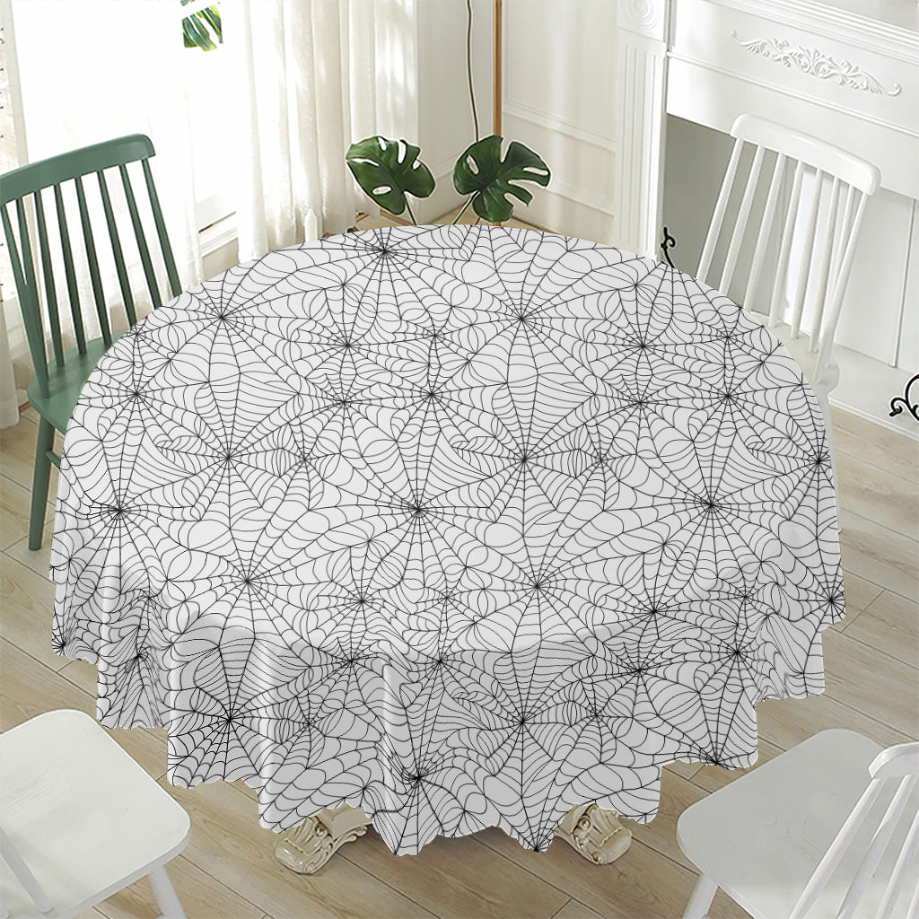 White And Black Spider Web Pattern Print Waterproof Round Tablecloth