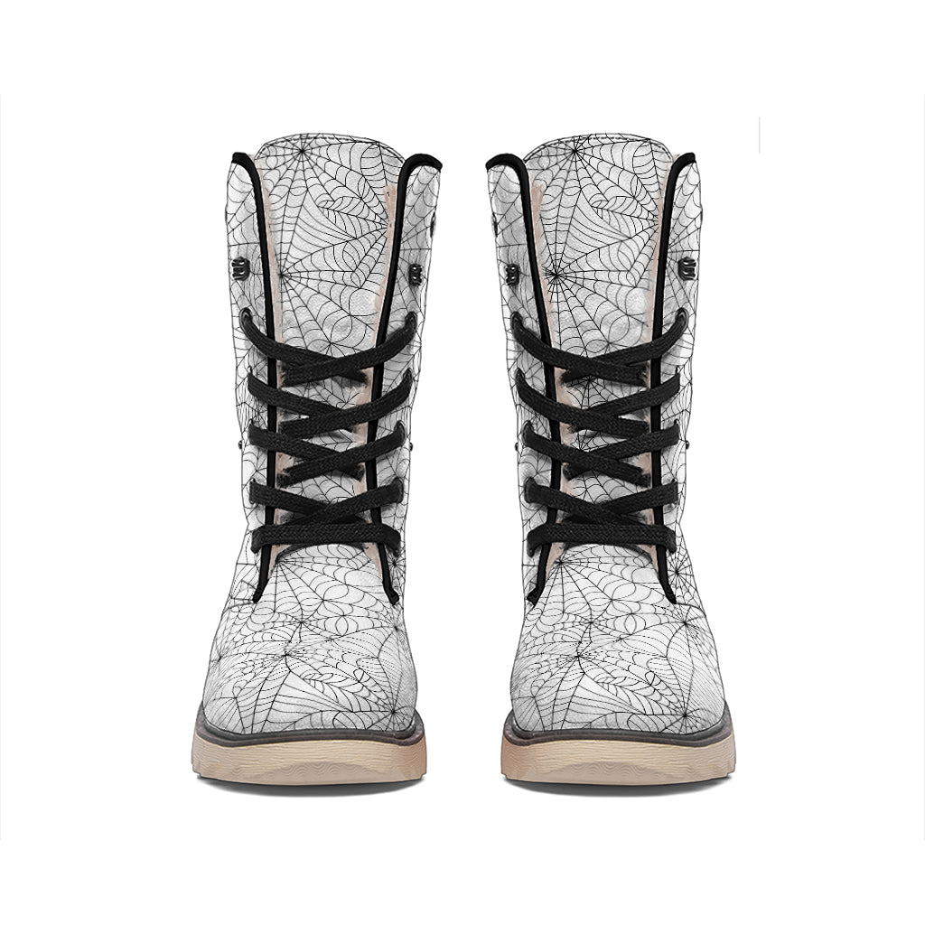 White And Black Spider Web Pattern Print Winter Boots