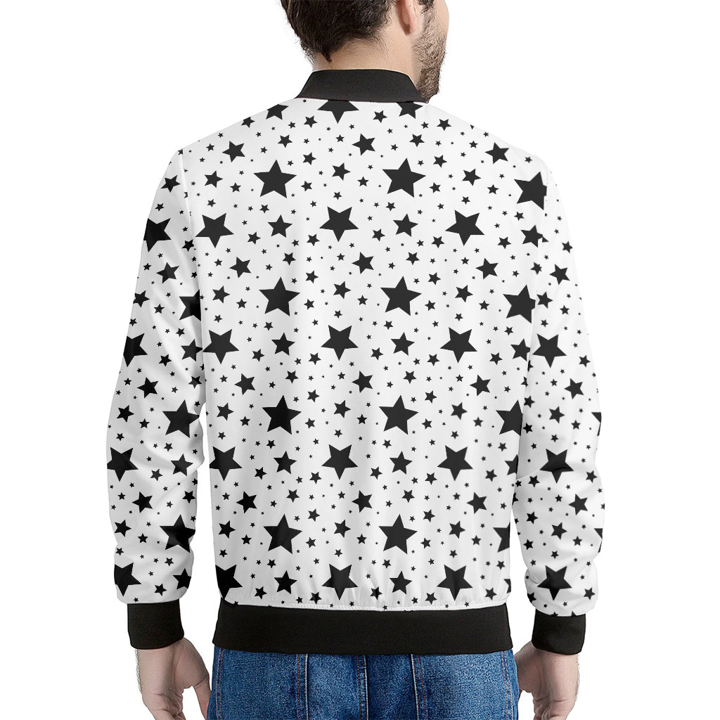 White And Black Star Pattern Print Men's Bomber Jacket