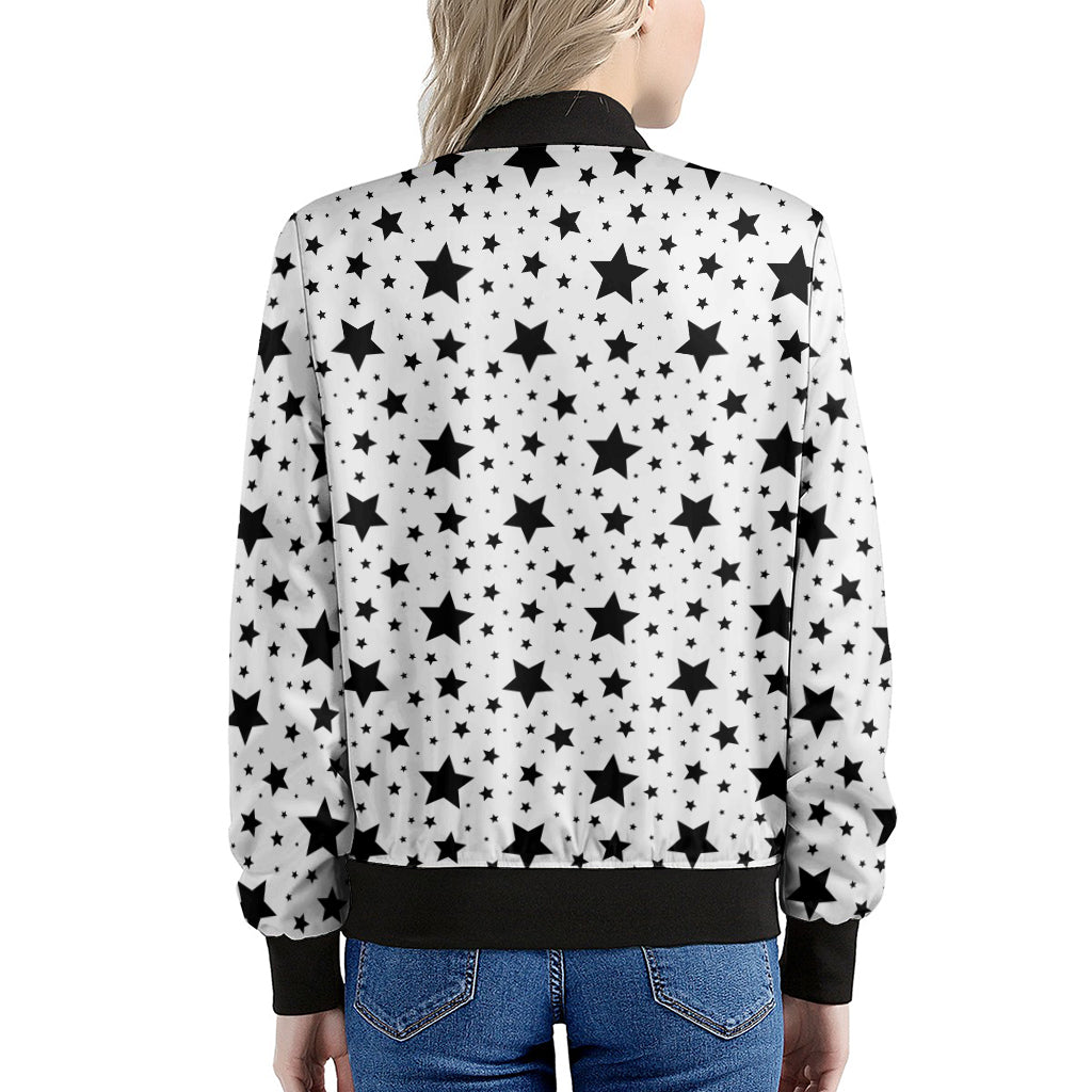 White And Black Star Pattern Print Women's Bomber Jacket
