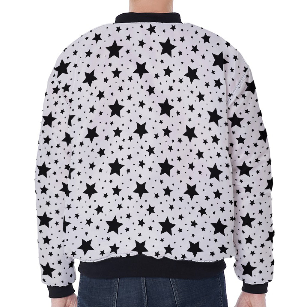 White And Black Star Pattern Print Zip Sleeve Bomber Jacket
