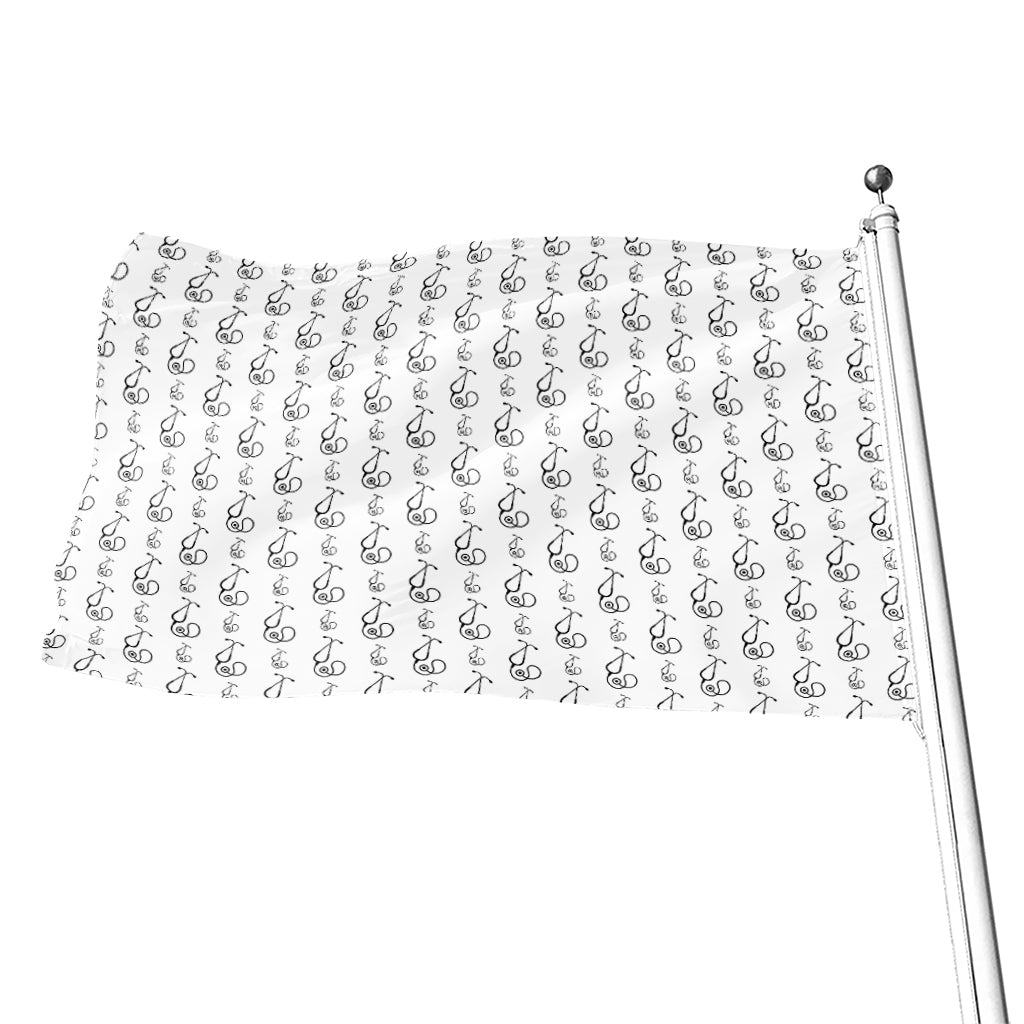 White And Black Stethoscope Print Flag