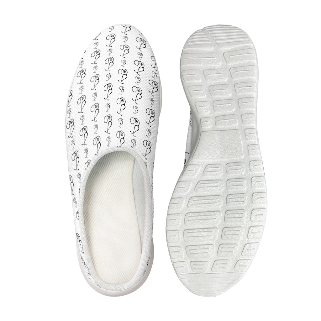 White And Black Stethoscope Print Mesh Casual Shoes