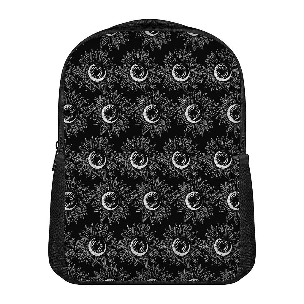 White And Black Sunflower Pattern Print Casual Backpack