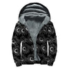 White And Black Sunflower Pattern Print Sherpa Lined Zip Up Hoodie