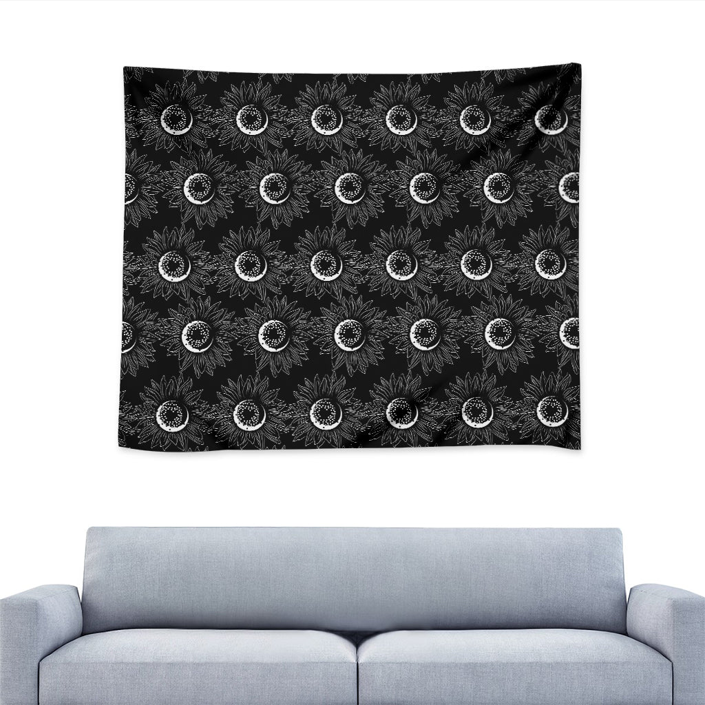 White And Black Sunflower Pattern Print Tapestry