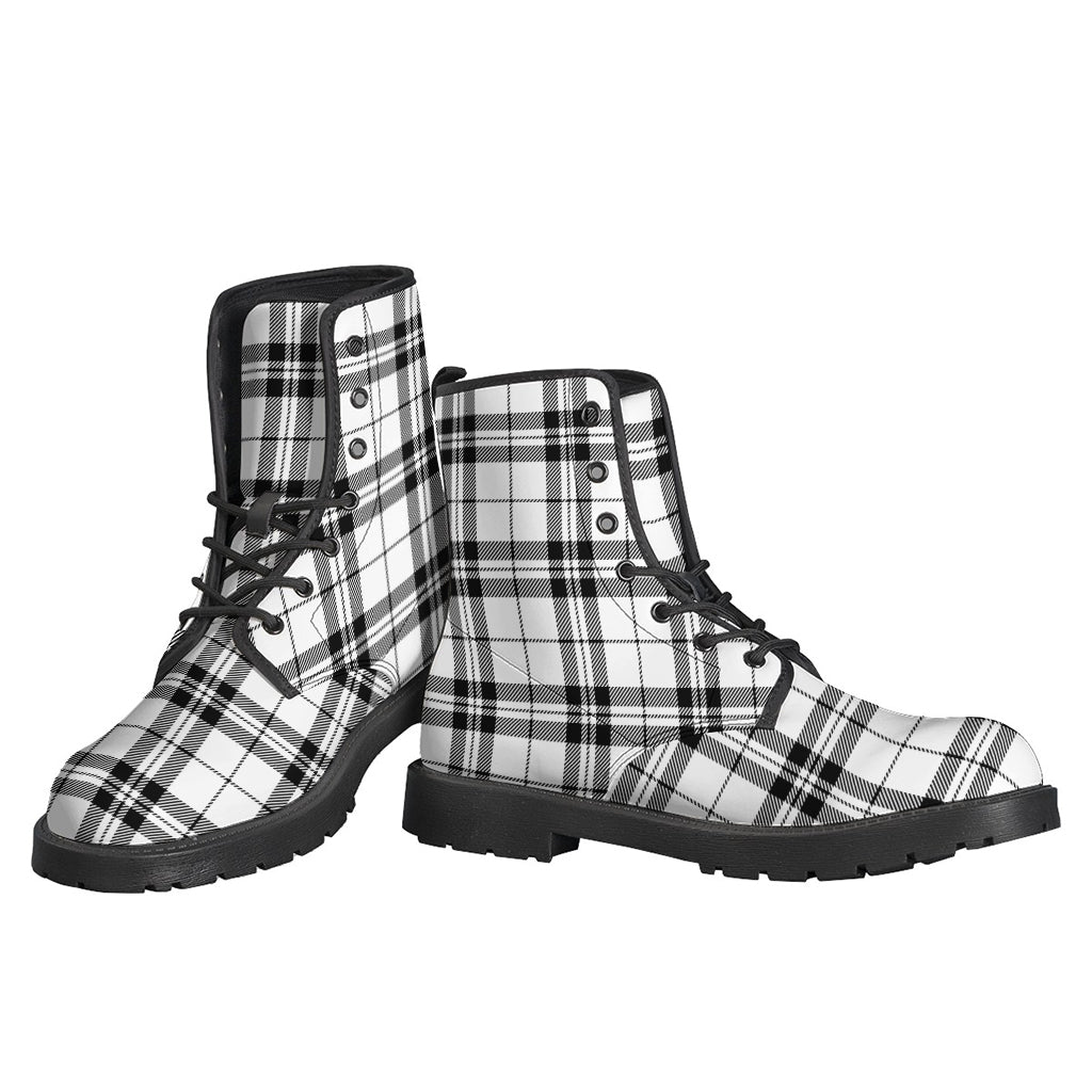 White And Black Tartan Pattern Print Backpack