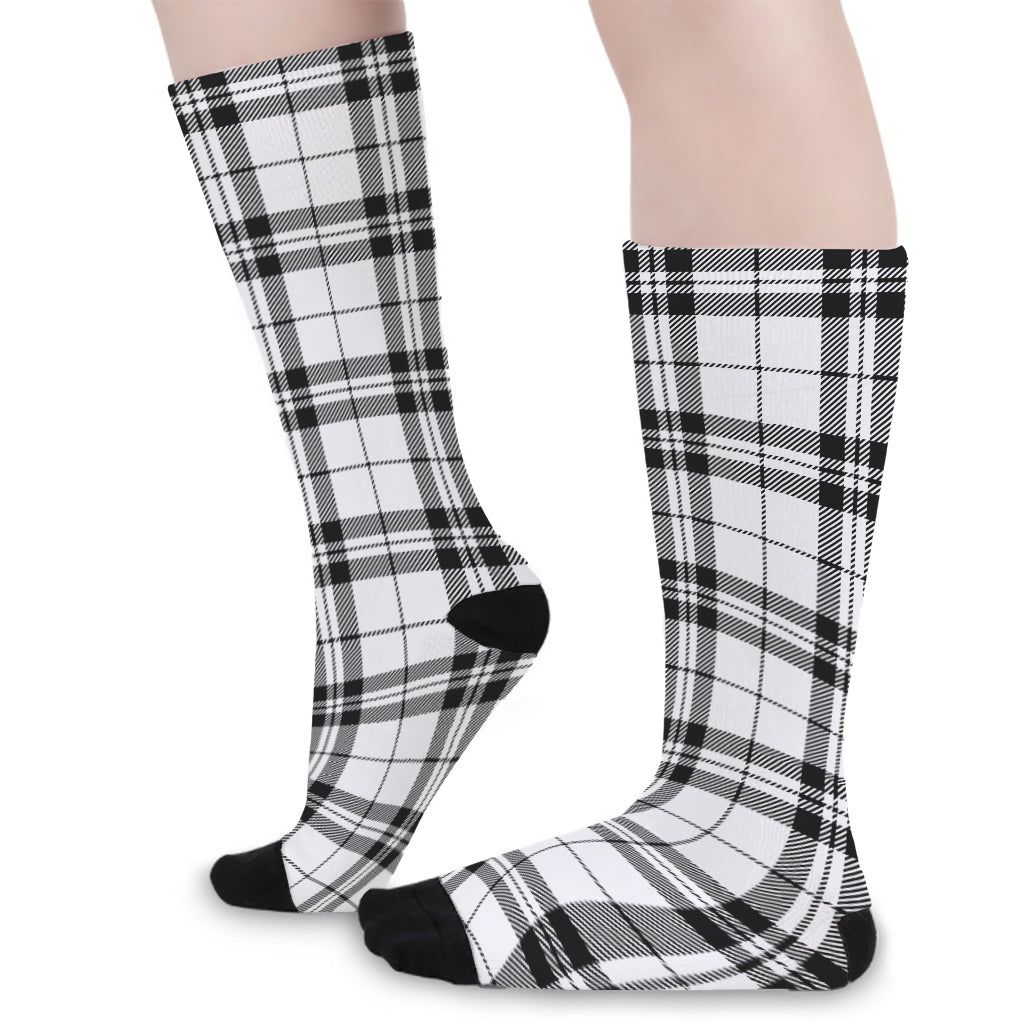 White And Black Tartan Pattern Print Long Socks