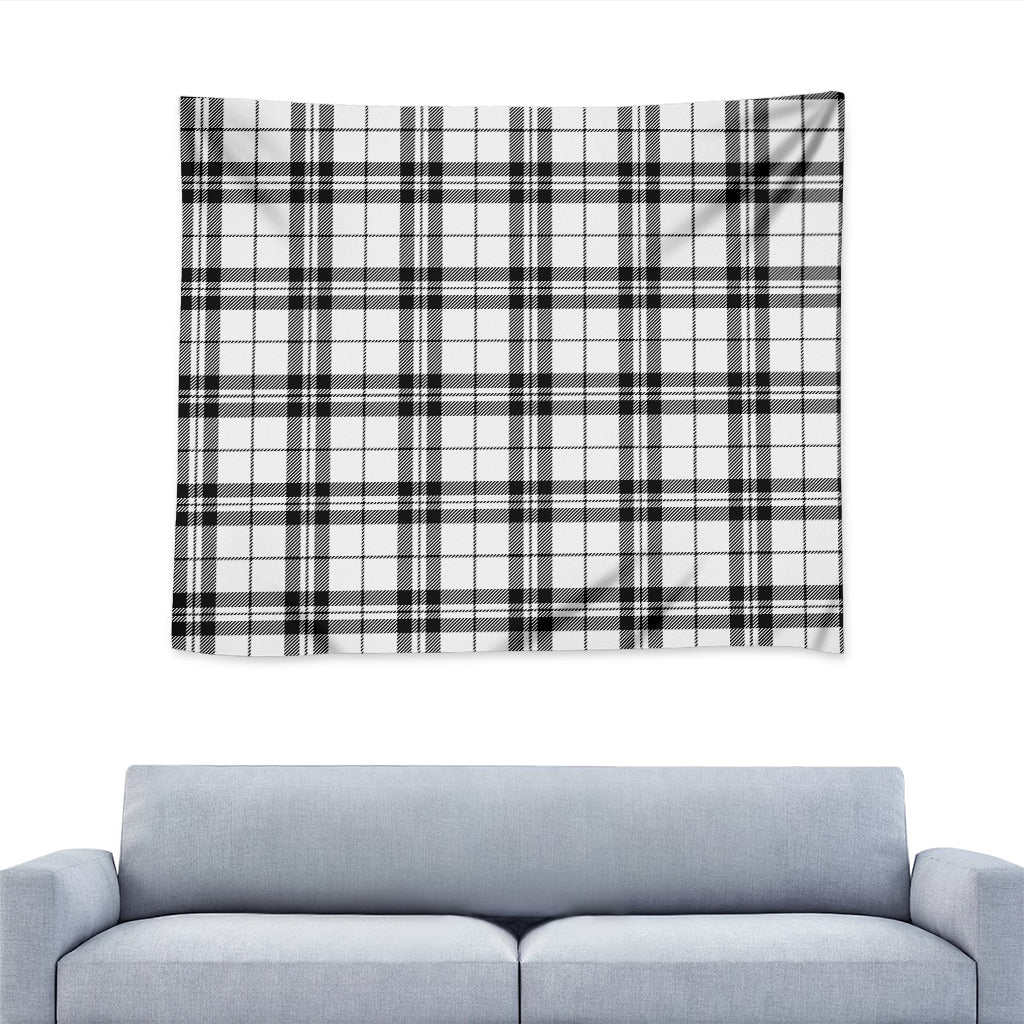 White And Black Tartan Pattern Print Tapestry