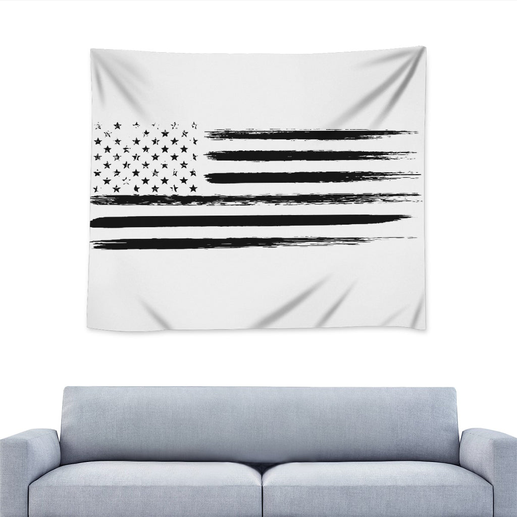 White And Black USA Flag Print Tapestry