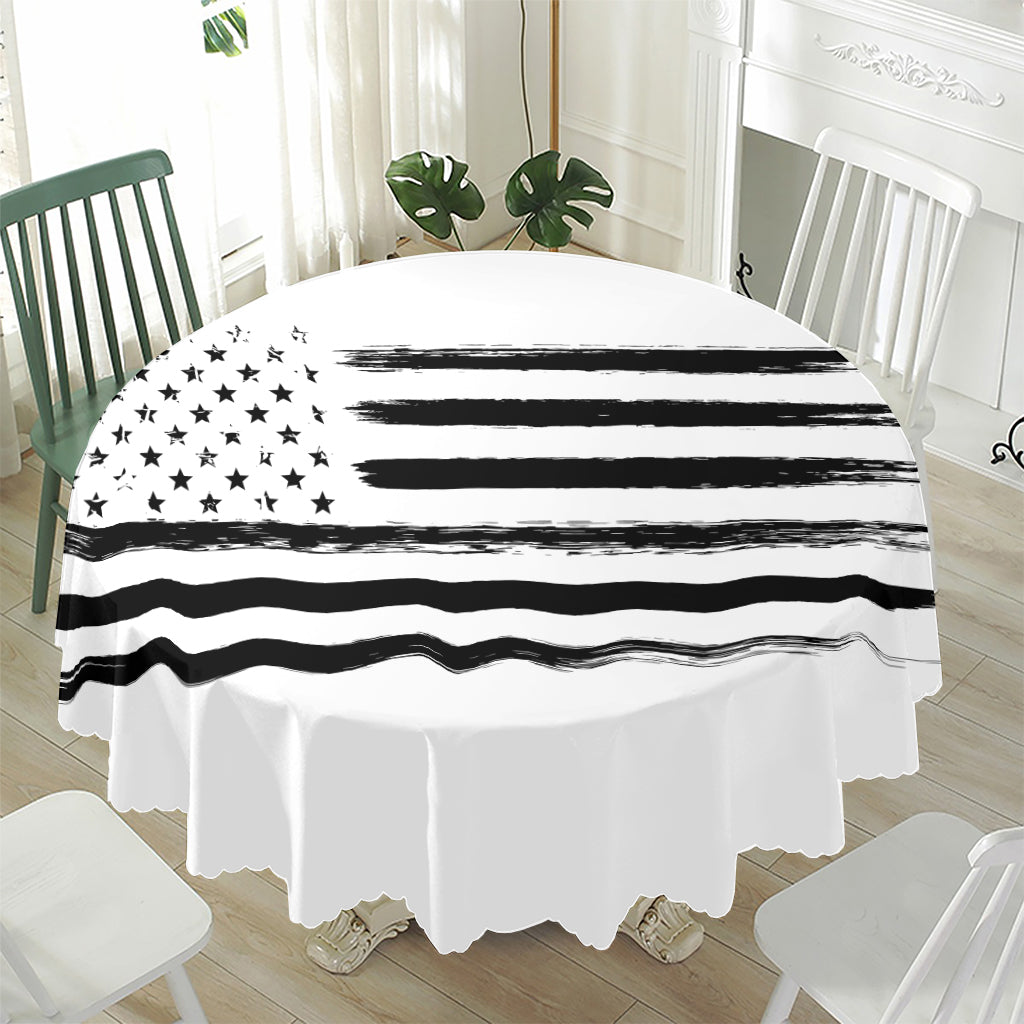 White And Black USA Flag Print Waterproof Round Tablecloth