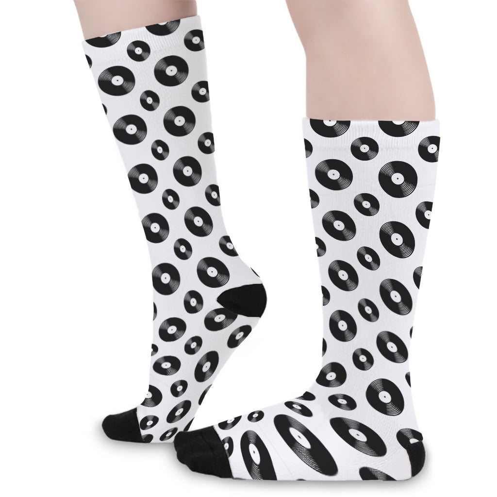 White And Black Vinyl Pattern Print Long Socks