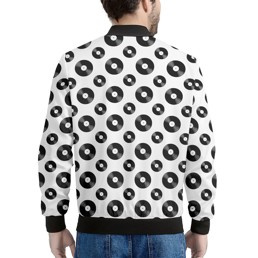 White And Black Vinyl Pattern Print Men's Bomber Jacket