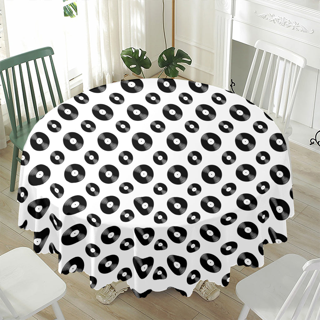 White And Black Vinyl Pattern Print Waterproof Round Tablecloth