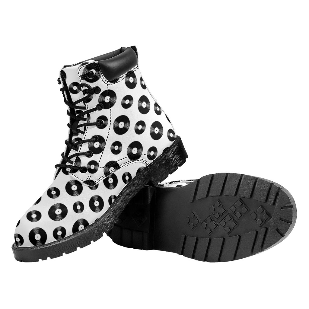 White And Black Vinyl Pattern Print Work Boots