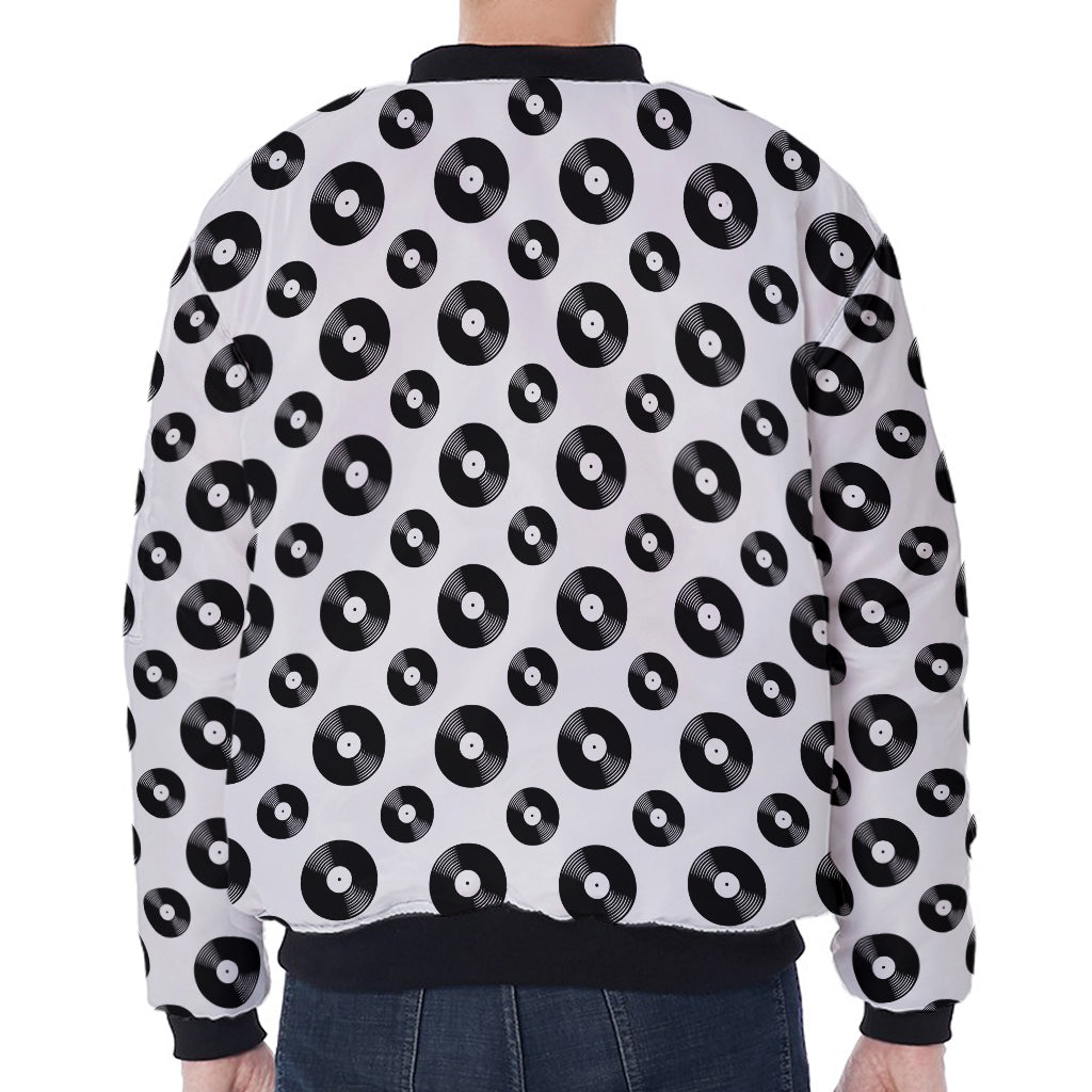 White And Black Vinyl Pattern Print Zip Sleeve Bomber Jacket