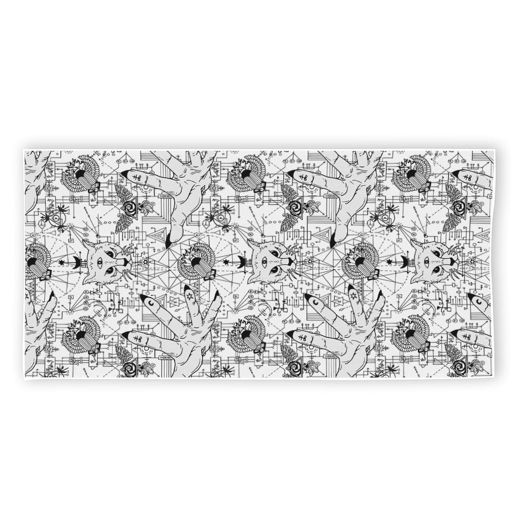 White And Black Wicca Magical Print Beach Towel