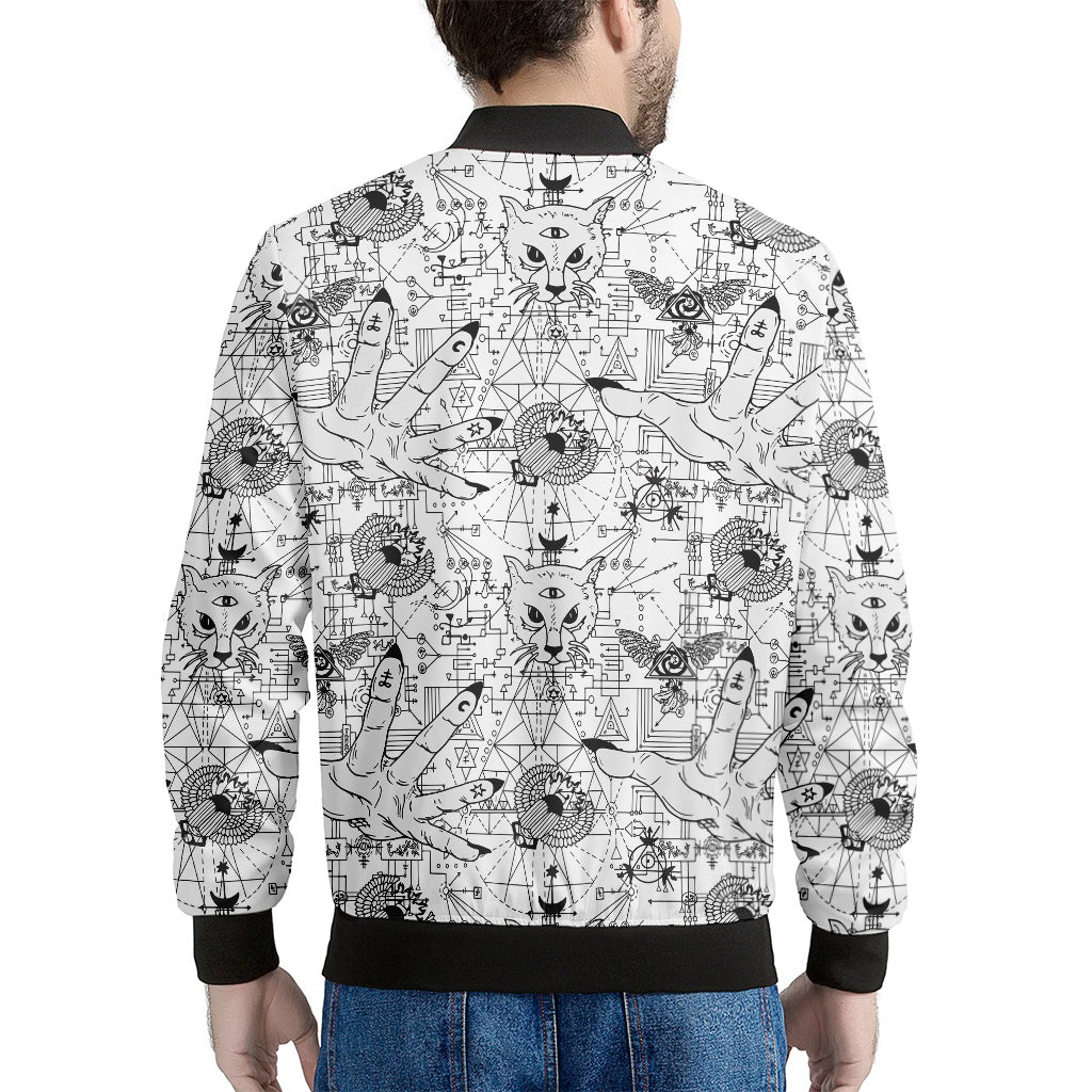 White And Black Wicca Magical Print Men's Bomber Jacket