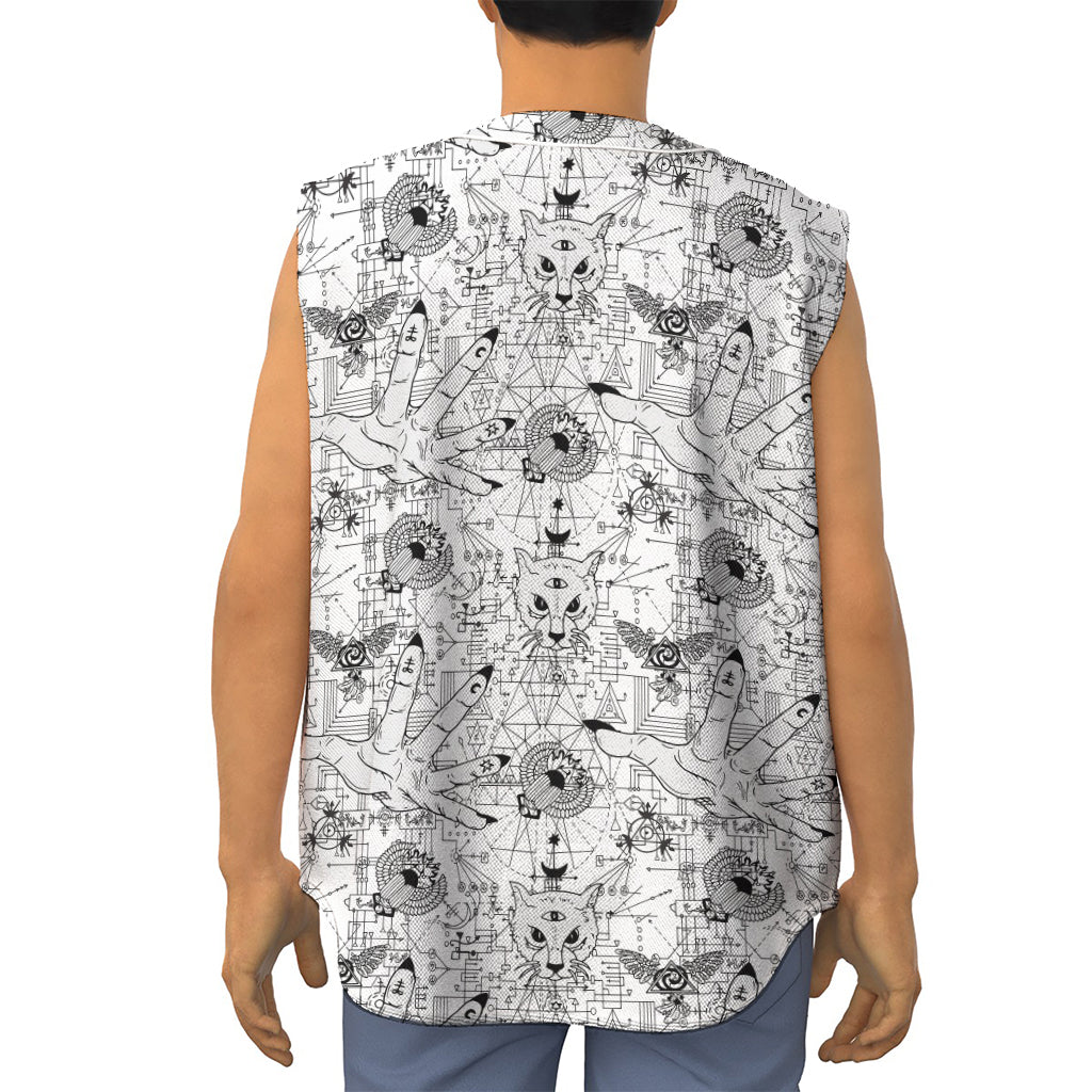 White And Black Wicca Magical Print Sleeveless Baseball Jersey