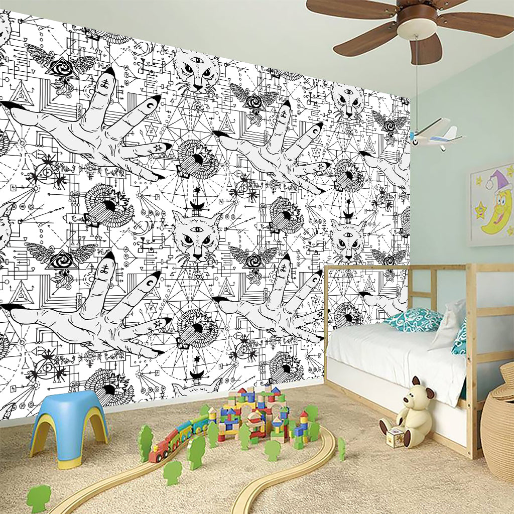 White And Black Wicca Magical Print Wall Sticker
