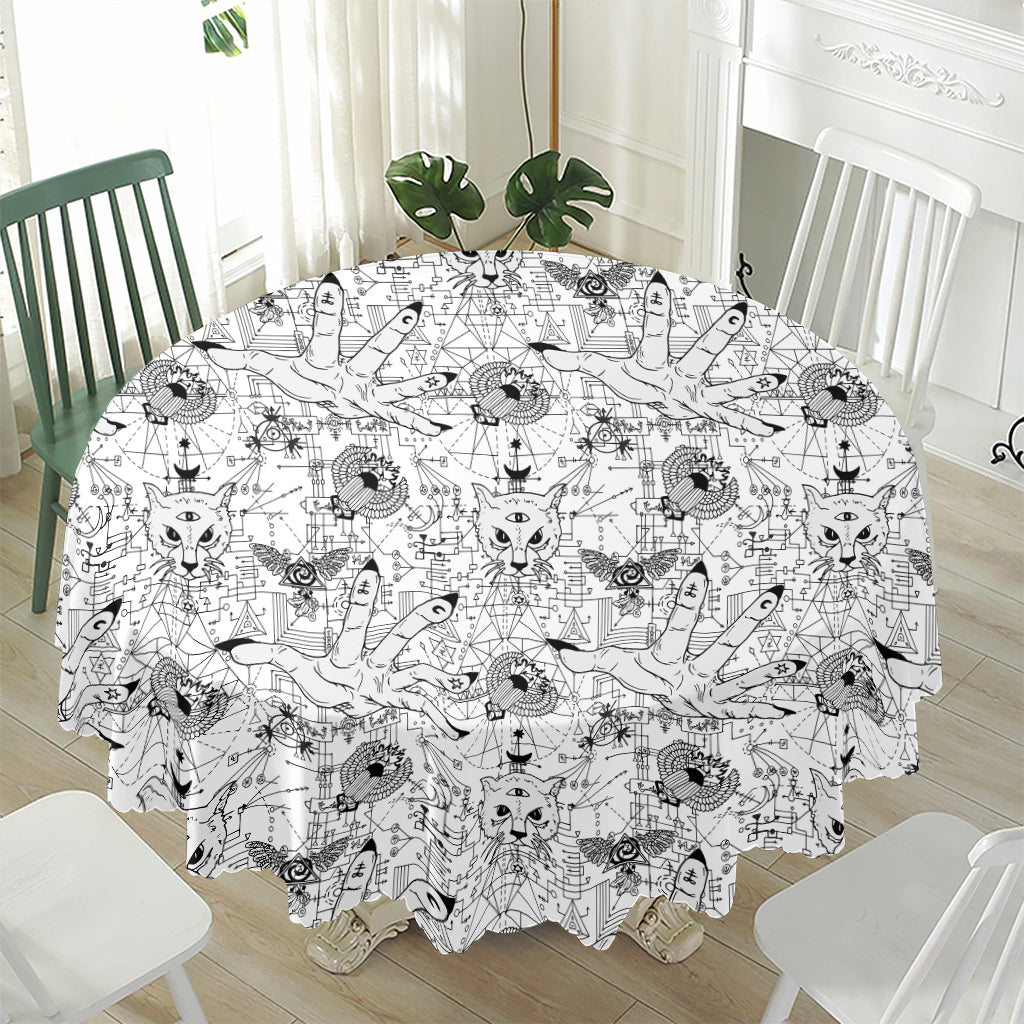 White And Black Wicca Magical Print Waterproof Round Tablecloth